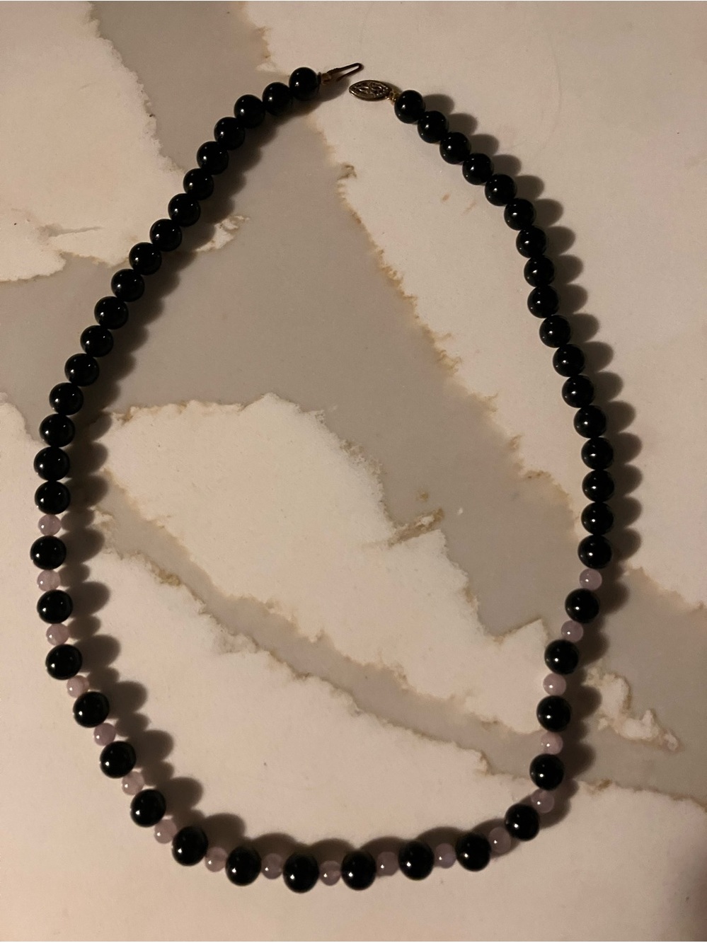 Onyx and amethyst bead 19” necklace